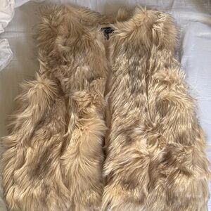 Topshop Faux Fur Vest in Light Beige